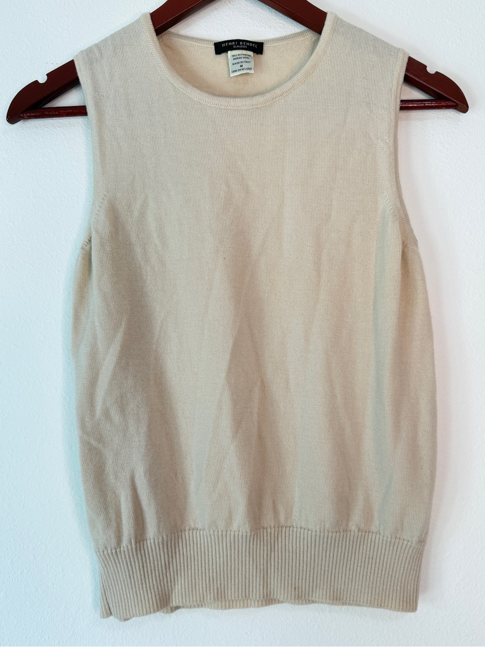 90s Henri Bendel Extrafine Merino‎ Wool Sweater Vest Tank Top Tan Made In Italy